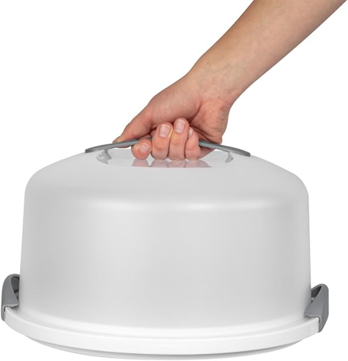 Sterilite Cake Server, Plastic Food Storage Container with Lid, Latches and Handle, Dessert Carrier, Dishwasher Safe, Clear Lid and White Base, 8-Pack