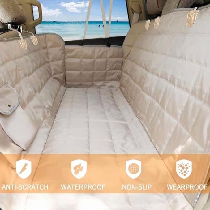 Dog Car Seat Cover for Back Seat Dog Seat Cover Hammock for Truck SUV - Waterproof Pet Car Seat Protector for Backseats,Beige Regular