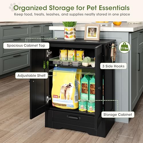Dog Feeding Station with Storage Cabinet, Black Wood Dog - Image 7