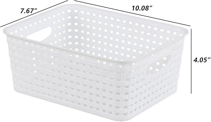 8 Packs Small Plastic Woven Basket, White Storage Baskets for organization