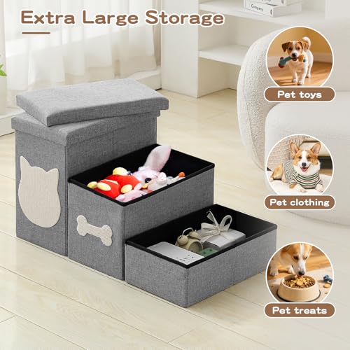 3-Step Dog Stairs for Small Dogs, Folding Dog Steps for Bed, Grey - Image 5