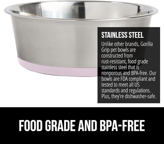 Gorilla Grip Dog Bowl Set of 2 and Slow Feeder Dog Bowl, Pet Bowls 4 Cups Stainless Steel, Pet Bowls 2 Cups Prevent Overeating, Both in Pink, 2 Item Bundle