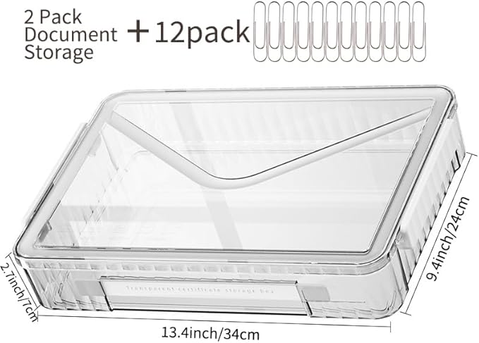 2 Pcs 8.5 x 11 Paper Storage, Clear Plastic Organizer for A4 With Handle Files Portable Project Case, Art Organizer Snap Seal Inserts