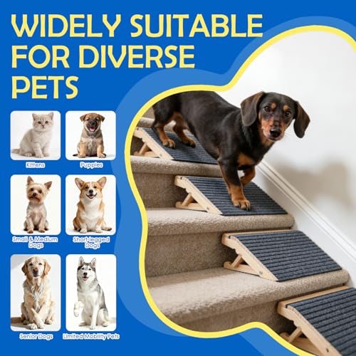 Adjustable Dog Ramp for Stairs, 2-Height Foldable Wooden - Image 5