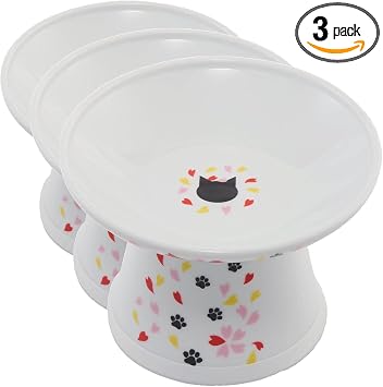 Necoichi Extra Wide Raised Cat Food Bowl, Elevated, Prevent Neck & Whisker Fatigue, Dishwasher and Microwave Safe, No.1 Seller in Japan! (Sakura Limited Edition, Extra Wide) (Pack of 3)