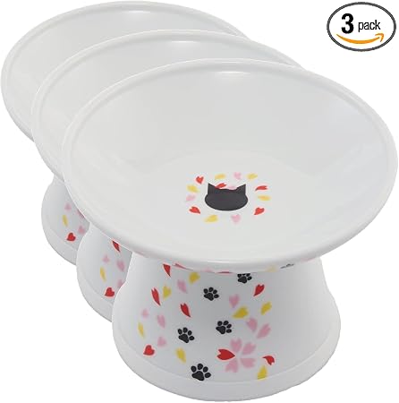 Necoichi Extra Wide Raised Cat Food Bowl, Elevated, Prevent Neck & Whisker Fatigue, Dishwasher and Microwave Safe, No.1 Seller in Japan! (Sakura Limited Edition, Extra Wide) (Pack of 3)
