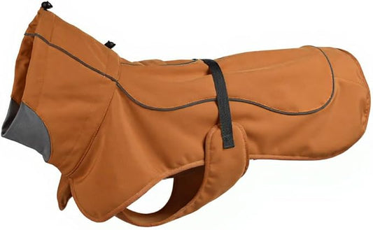 Softshell Dog Coat for Winter Walks and Hiking, Windproof and Water-Repellent Jacket with Harness Opening and Reflective Strips, Ideal Stocking Stuffer for Active Dogs (Aurantium, Small)