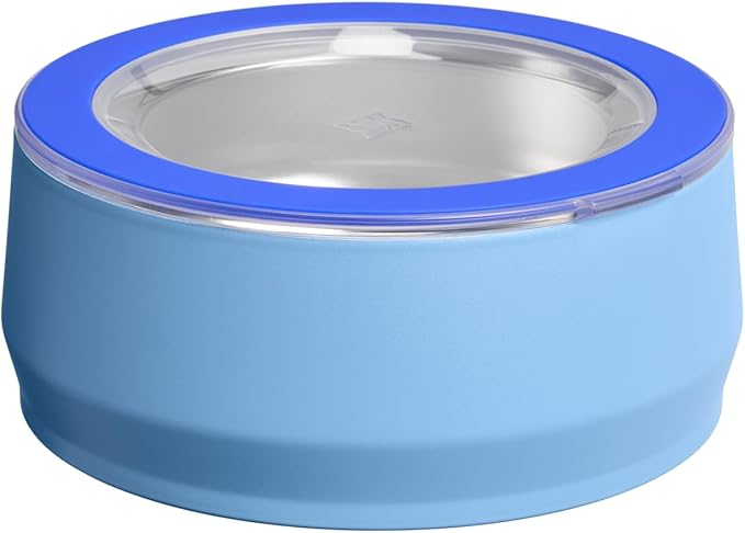 STANLEY Pet Bowl | 3-Cup (24 oz) Insulated Stainless Steel Dog & Cat Bowl | Splash-Resistant Lid | Dishwasher Safe | BPA-Free | Blue Sky