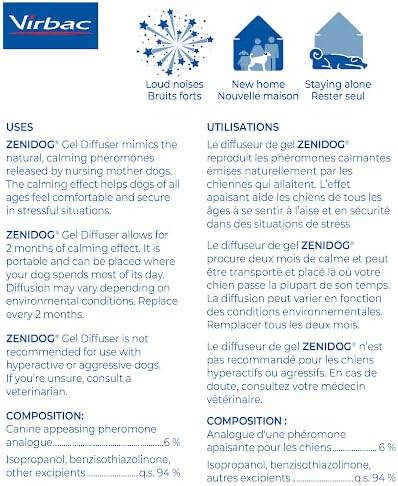 VIRBAC ZENIDOG Gel Diffuser - Dog Calming Pheromone Diffuser for Stress Relief No Electricity Required and Lasts up to 2 Months by Virbac
