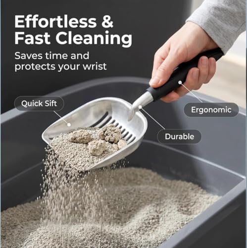 Full Metal Cat Litter Scoop with Holder, Stainless Steel Cat Litter Scooper Holder, Stainless-Steel Kitty Scoop Captures All Clumps, Heavy Duty Kitty Metal Scooper with Non-Slip Ha - Image 5