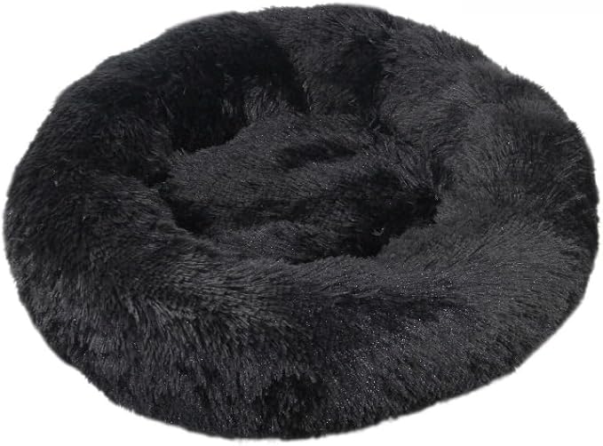 Anxiety Relief Dog Bed - Mr Fluffy Friend Anti-Anxiety Original Calming Plush Pet Bed for Chewing, Crate Training & Thunderstorm Stress (Black,M-60CM)