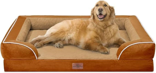 Comfort Expression Orthopedic Dog Bed for Extra Large Dogs 42x30 Inch, Waterproof Supportive Egg Crate Foam XL Pet Bed with Removable Bolsters, Dog Couch with Washable Cover & Non-Slip Bottom, Orange