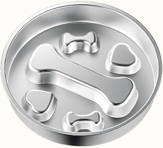 Stainless Steel Slow-Feed Dog Bowl Designed specifically for French Bulldog, This Double-Sided Anti-swallowing pet Food Bowl Features Raised barriers and is Easy to Clean A