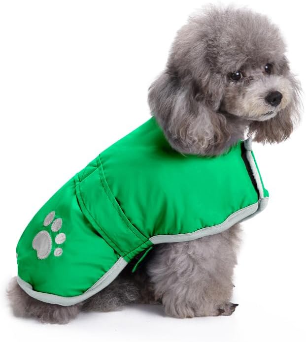 Queenmore Dog Winter Coat, Cold Weather Fleece Jacket for Dogs, Waterproof Reflective Reversible, for Small, Medium and Large Dogs (Green, L)