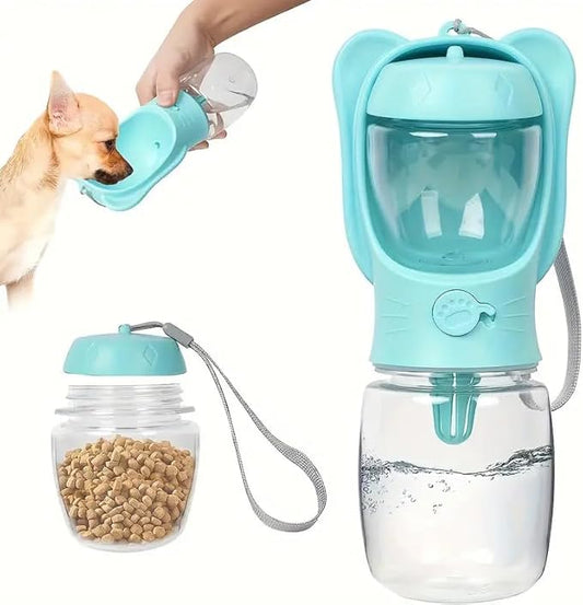 Outdoor Water Bottle for a Dog, Portable pet Water Bottle with Food Container, Leak Proof Dog Travel Water Bottle, Dog Water Bottle for Outdoor Walking and Hiking (Pink, 18.6 OZ)