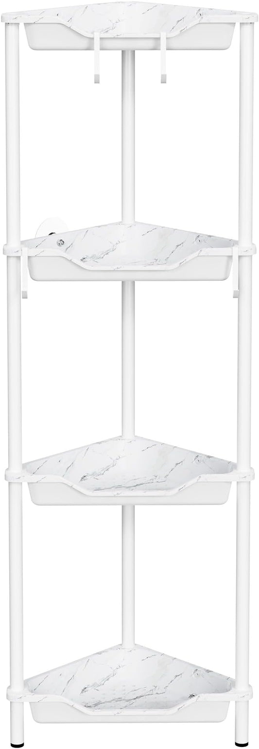 Orimade Rustproof 4 Tier Floor Standing Corner Shower Caddy Organizer, Plastic Metal Splicing Floor Corner Shelf Rack Storage Stands for Bathroom, Marble
