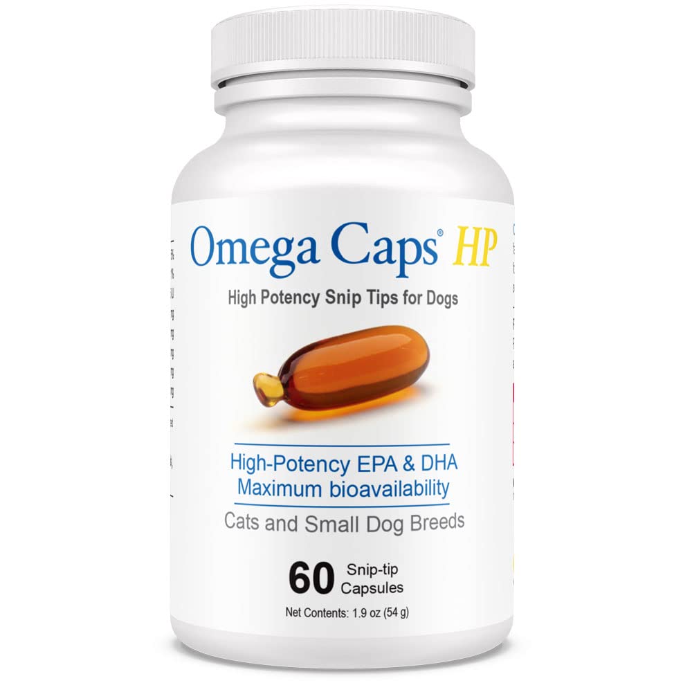 Omega Caps for Cats and Small Dogs Concentrated EPA and DHA Fatty Acid Antioxidant Supplement Vet Formulated Made in USA Skin Coat Joint and Heart Health 60 Softgel Capsules