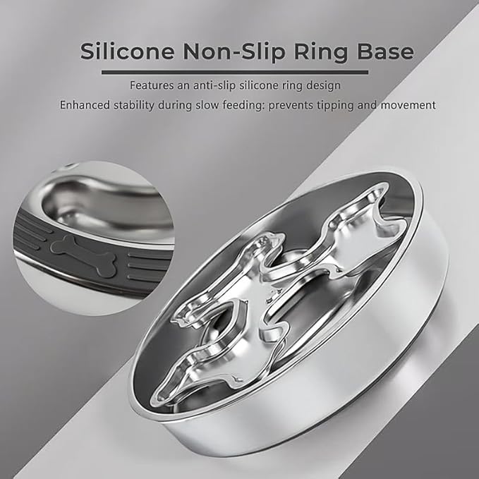 Stainless Steel Rotating Bone-Shaped Slow Food Bowl, 304 Grade Anti-Spill Pet Feeder for Dogs and Cats