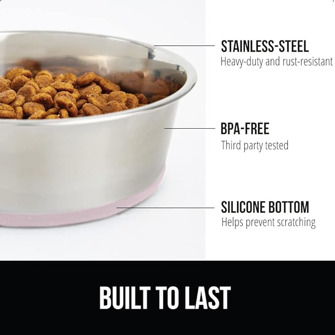 Gorilla Grip Dog Bowl Set of 2 and Slow Feeder Dog Bowl, Pet Bowls 4 Cups Stainless Steel, Pet Bowls 2 Cups Prevent Overeating, Both in Pink, 2 Item Bundle