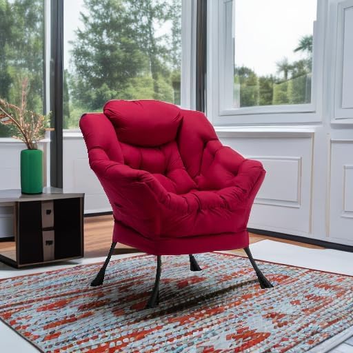 HollyHOME Lazy Chair with Armrest and Side Pocket, Comfy Accent Lounge Chair,Leisure Sofa Armchair for Living Room, Bedroom, Dorm, or Small Spaces, Oversized Reading Sofa Chair, Burgundy
