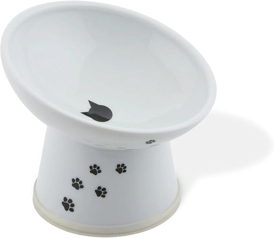 Necoichi Raised Cat Food Bowl – Ceramic Elevated 15° Tilted Cat Bowl for Whisker & Neck Fatigue, Dishwasher Microwave Safe – Non-Slip & Anti Vomiting Ergonomic Design (Cats, Regular Tilted)