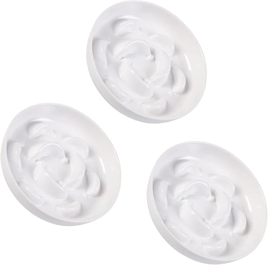 Melamine Slow Feeder Cat Bowls - Set of 3 Cat Food Dishes - Fun Maze Design for Slow Feeding - Dishwasher Safe - White × 3