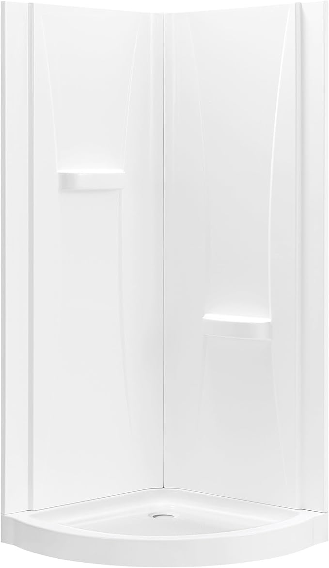 OVE Decors Breeze 38 in. Corner Shower Clear Sliding Door with Walls and Base in Satin Nickel Finish