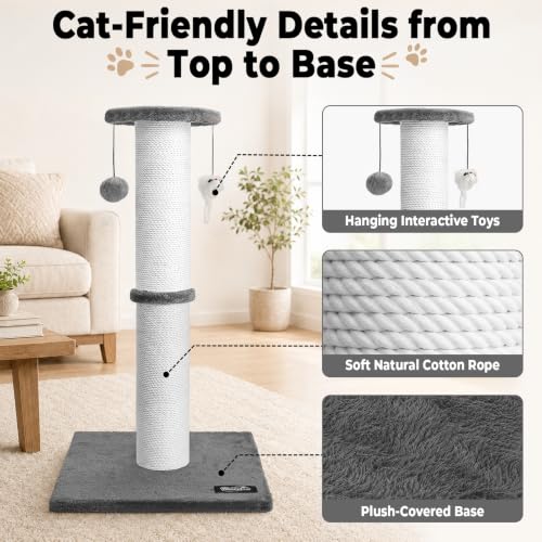 34-Inch Tall Cat Scratching Post for Large Cats, Gray - Image 5