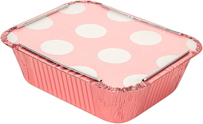 Restaurantware 12 Ounce Disposable Takeout Containers 50 Rectangle Food Containers - With Polka Dot Lids Pink Takeaway Containers Aluminum Delivery Containers Freezable