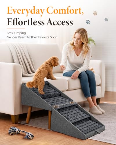 17" H Foldable Pet Steps for Sofa, Non-Slip Ramp Stairs(Charcoal) - Image 4
