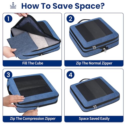 Compression Packing Cubes for Travel, Lightweight Vacation Travel Essentials, Travel Accessories for Suitcase Organizer Bags Set, Durable Luggage Organizer - Image 5