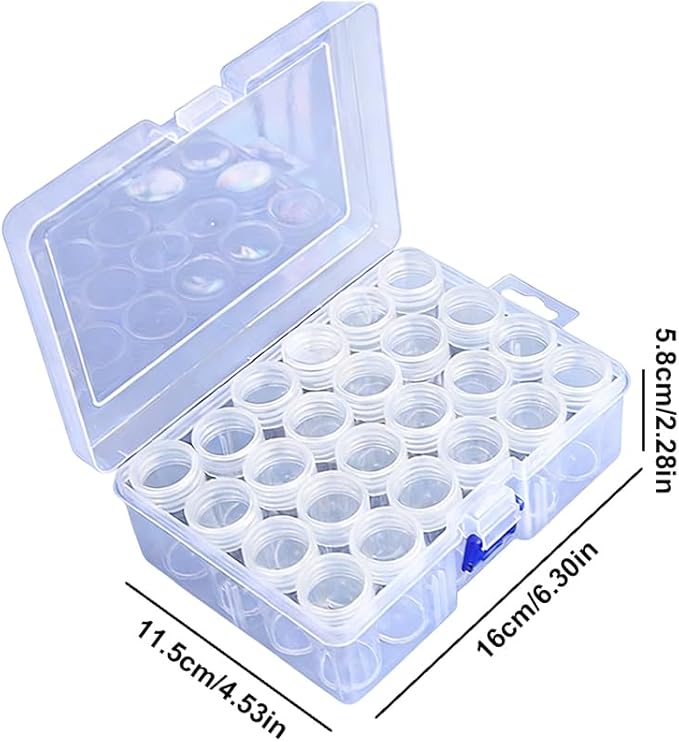 Diamond Art Painting Storage Containers with Lids & Labels - 24pcs Clear Round Beads Organizer Box for DIY Crafts, Jewelry, Small Items | Portable Stackable Art Supply Case with Stickers