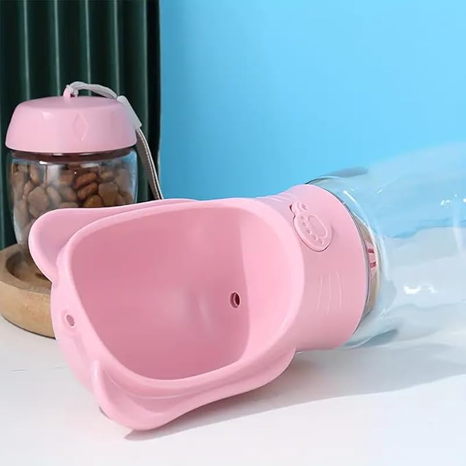 Outdoor Water Bottle for a Dog, Portable pet Water Bottle with Food Container, Leak Proof Dog Travel Water Bottle, Dog Water Bottle for Outdoor Walking and Hiking (Pink, 18.6 OZ)
