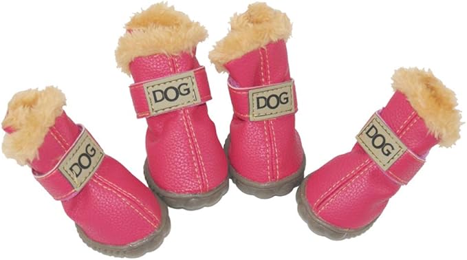 WINSOON Dog Australia Boots Pet Antiskid Shoes Winter Warm Skidproof Sneakers Paw Protectors 4-pcs Set (Size 4, Pink)