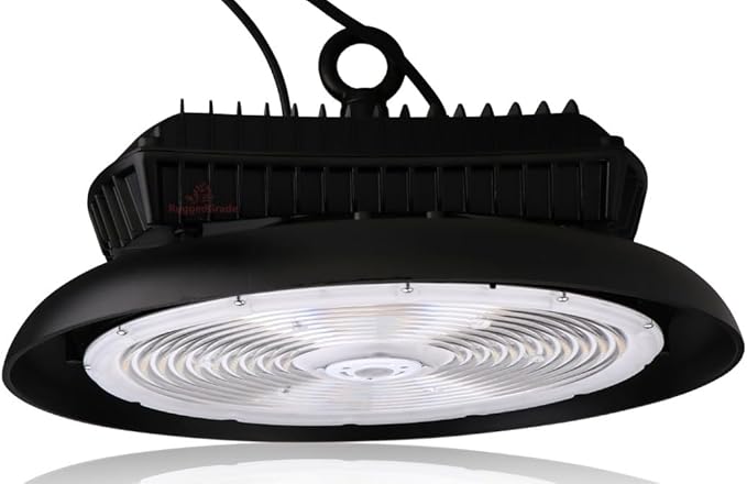 RuggedGrade 150W - Titan V HO Series LED High Bay UFO Light/M-Sensor - 56,000 Lumens - High Voltage 277-480V - 5000K Bright White - Wattage Selectable 150W/120W/100W - Outdoor Light - DLC 5.1 Premium