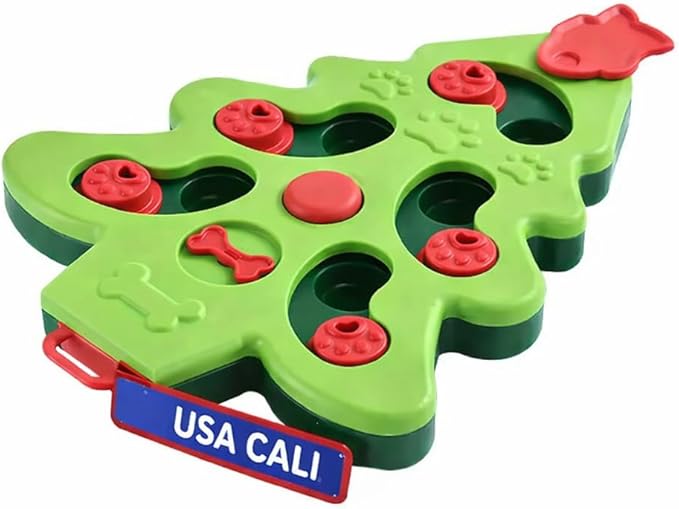 Interactive Dog Treat Puzzle Toy, Christmas Tree Sliding Food Puzzle Feeder, Mental Stimulation & Boredom Buster, Slow Feeding Enrichment Toy for Small Medium Dogs