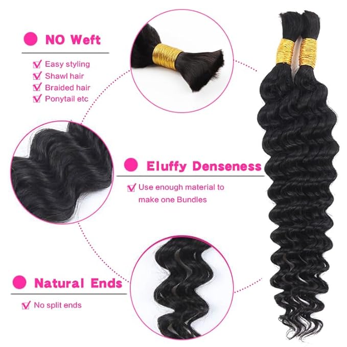Selina Human Braiding Hair 1 Bundle 50g Loose Deep Human Hair Bulk Micro Braiding Hair Deep Wave Bulk Human Hair For Braiding Natural Black Color (Loose Deep, 28inch)