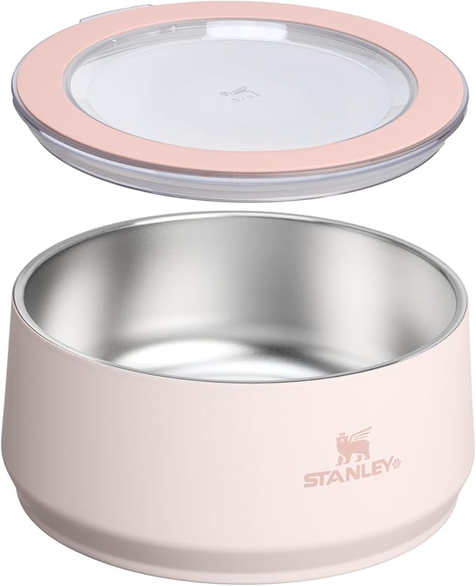 STANLEY Pet Bowl | 6-Cup (48 oz) Insulated Stainless Steel Dog & Cat Bowl | Splash-Resistant Lid | Dishwasher Safe | BPA-Free | Rose Quartz