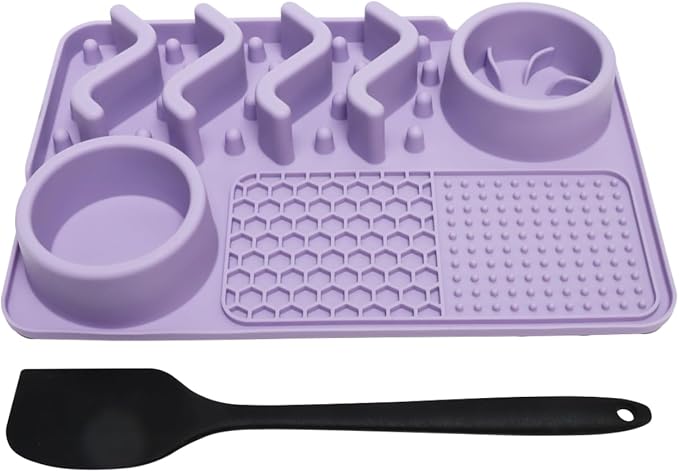 Dog Lick Mat with Bowls & Spatula, Slow Feeder Licking Tray for Dogs, Anxiety Relief Enrichment Mat, Food-Grade Silicone, Non-Slip, Dishwasher & Freezer Safe