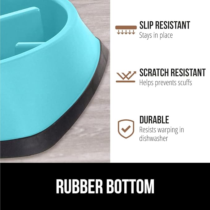 Gorilla Grip Dog Bowl Set of 2 and Slow Feeder Dog Bowl, Pet Bowls 2 Cups Stainless Steel, Pet Bowls 2 Cups Prevent Overeating, Both in Turquoise, 2 Item Bundle
