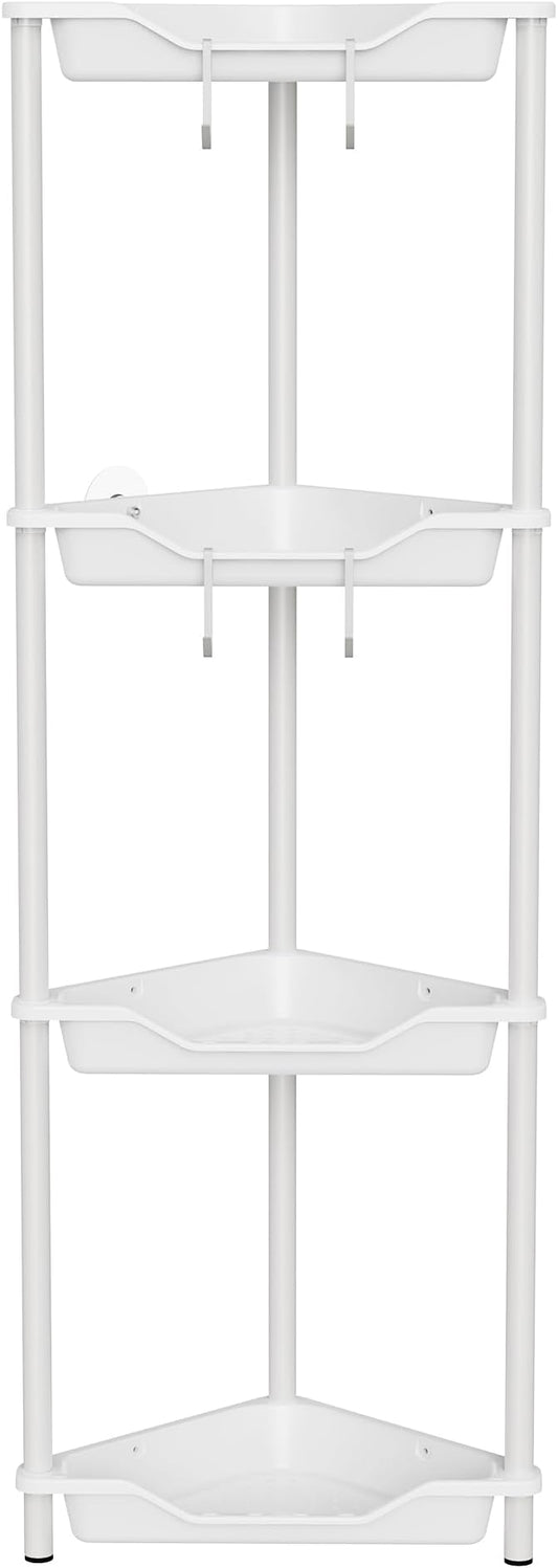 Orimade Rustproof 4 Tier Floor Standing Corner Shower Caddy Organizer, Plastic Metal Splicing Floor Corner Shelf Rack Stands for Bathroom, White