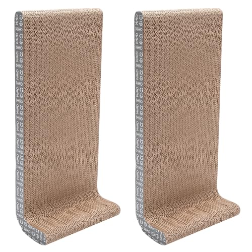 Furhaven 2-Pack Scratching Boards w/ Catnip & Wall-Mounting Hooks for Indoor Cats, Reversible - Wall-Mounted Corrugated Cat Scratchers - Gray/White Print, Wide/2-Pack