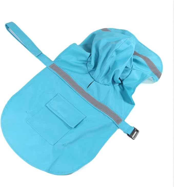 NACOCO Large Dog Raincoat Adjustable Pet Water Proof Clothes Lightweight Rain Jacket Poncho Hoodies with Strip Reflective (XL, Lake Blue)