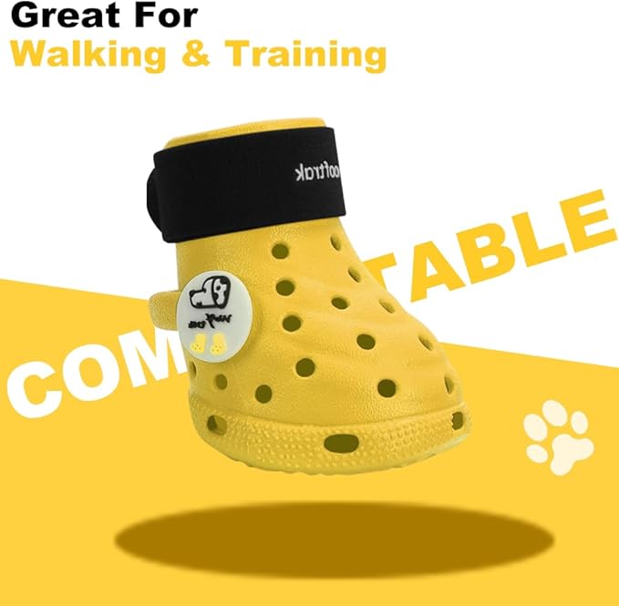 Dog Shoes Breathable Dog Shoe for Hot Pavement, Dog Booties and Paw Protectors, Non-Slip Waterproof Dog Sandals Boots (Yellow+Black, L: (3.1’’x2.5'')(L*W))