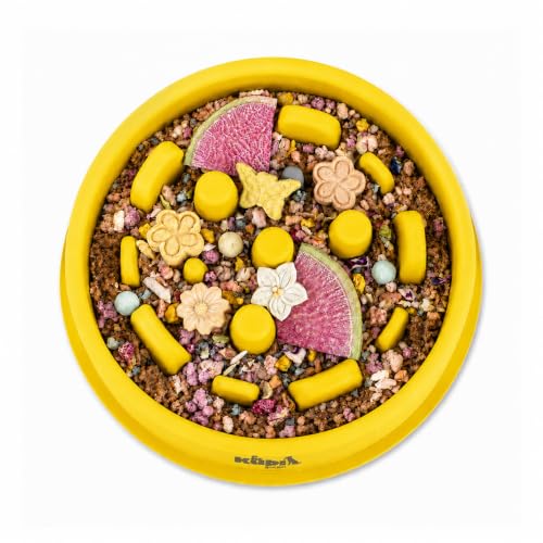 Slow Mo Bowl | Slow Feeder Dog Bowl for Fast Eaters, Improves Digestion & Reduces Bloating, Fun Interactive Design, & Dishwasher Safe | Kubi Pets | Yellow (Yellow)