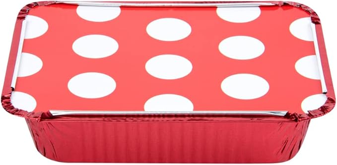 Restaurantware 16 Ounce Disposable Takeout Containers 50 Rectangle Food Containers - With Polka Dot Lids Red Takeaway Containers Aluminum Delivery Containers Freezable