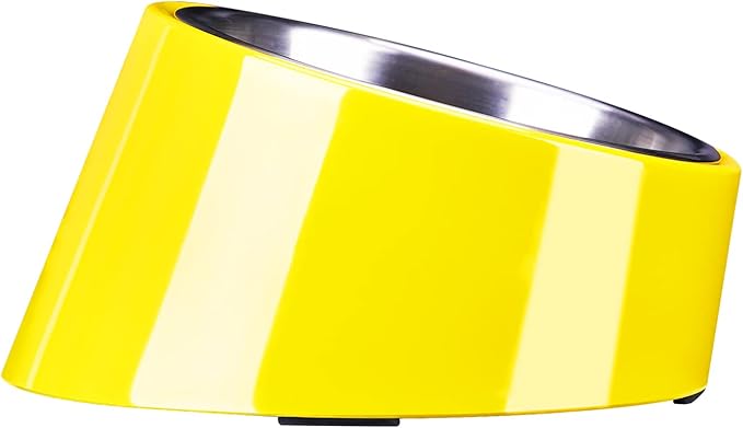 SuperDesign Mess Free 15° Slanted Bowl for Dogs and Cats, Tilted Angle Bulldog Bowl Dog Feeder, Non-Skid & Non-Spill, Easier to Reach Food M/1 Cup Bright Yellow