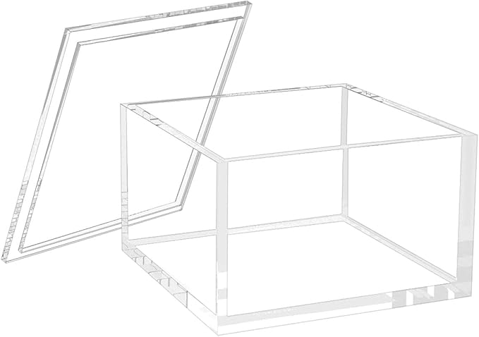 NIUBEE Acrylic Storage Box with Lids, 5.3‘’ Clear Mult-Purpose Box Square Stackable for Office, Home, Mini Cube Containers for Jewelry, Staples, Mini Toys