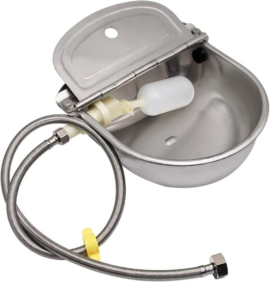 Automatic Livestock Waterer, Stainless Steel Automatic Cow Drinking Water Bowl with Water Hose (3/4'') and Float Valve for Cattle Horse Goat Sheep Animals Pet Waterer Dispenser