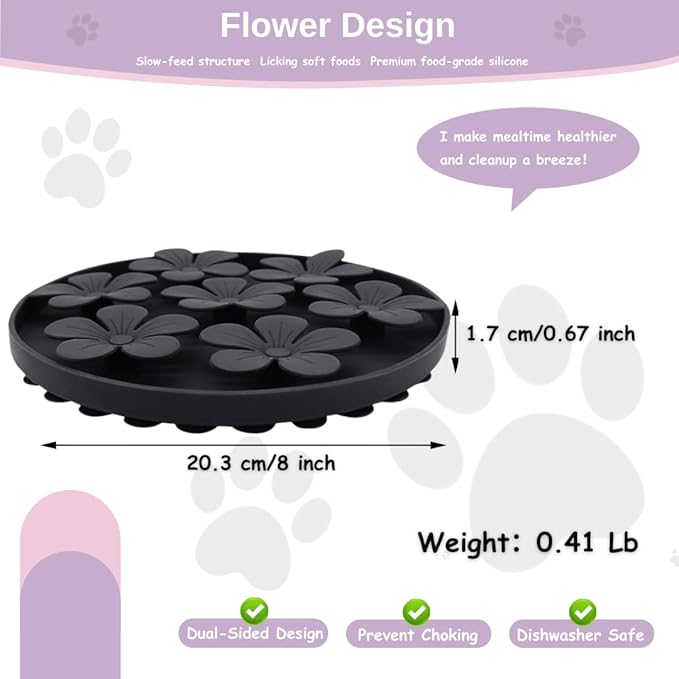 Non-Slip Slow Feeder Pet Bowl – Anti-Choking Feeding Bowl with Suction Cups for Dogs & Cats, Promotes Healthy Digestion (Grey, Flower)